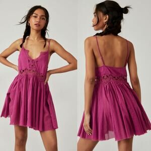 NEW Free People FP One Ilektra Slip Dress in Mulberry Lace Boho Size Medium $98